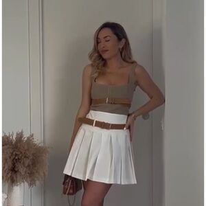 NWT Zara white belted pleated mini skirt